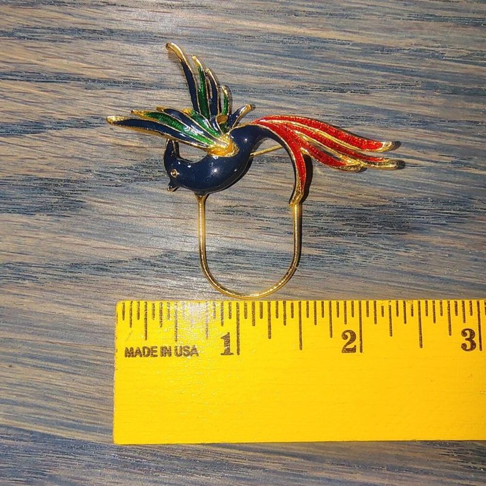Vintage Gold Tone Bird Scarf Ring Retro Artsy